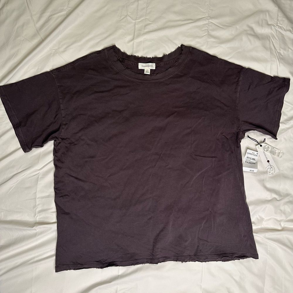Treasure & Bond Distressed Raw Hem Tee Grey Relaxed Fit Minimalist T-Shirt Large - Picture 11 of 11